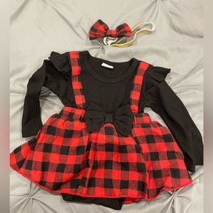 New never worn no tags. Black and red buffalo plaid baby dress with matching bow